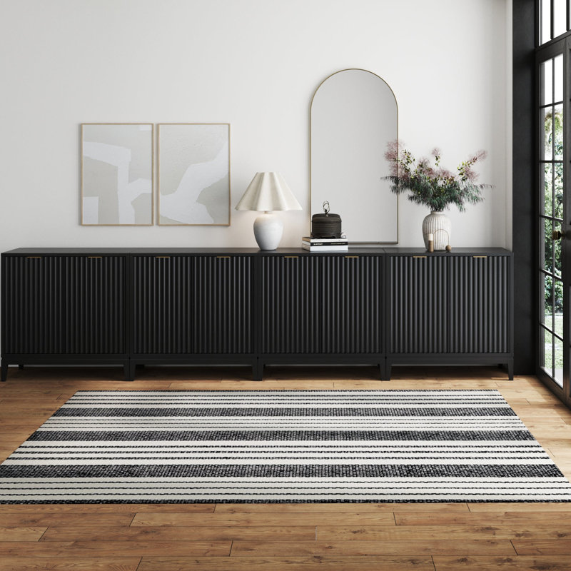 Meuble télé ou armoire d'appoint en bois massif Coggins (ensemble de 4 pièces), Chêne noir
