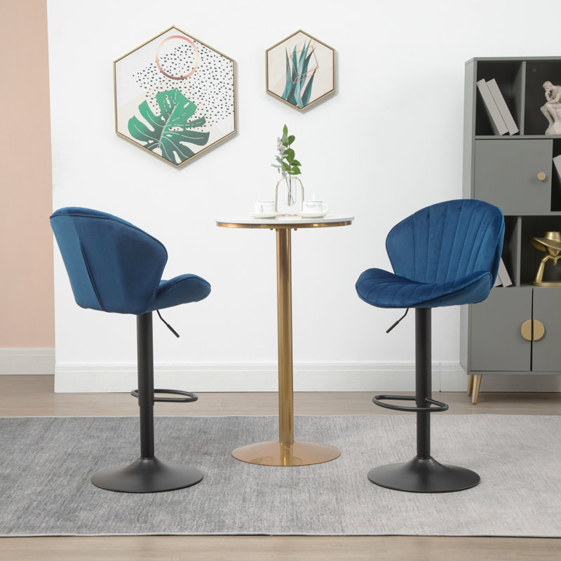 Ensemble de 2 tabourets de bar réglables avec dossier et repose-pieds, idéal pour la cuisine et le pub, Bleu