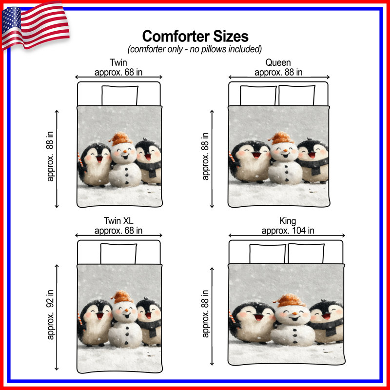 Édredon pingouins avec bonhomme de neige, Lit simple
