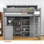 Lit mezzanine simple avec tablettes et garde-robe-764216487