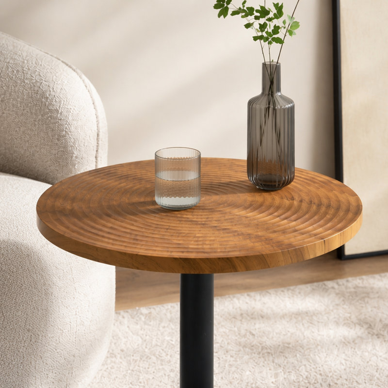 Table de salle à manger ronde 31,5 pouces à grain de bois foncé - texture annulaire moulée par aspiration, durable et résistante à l'eau.