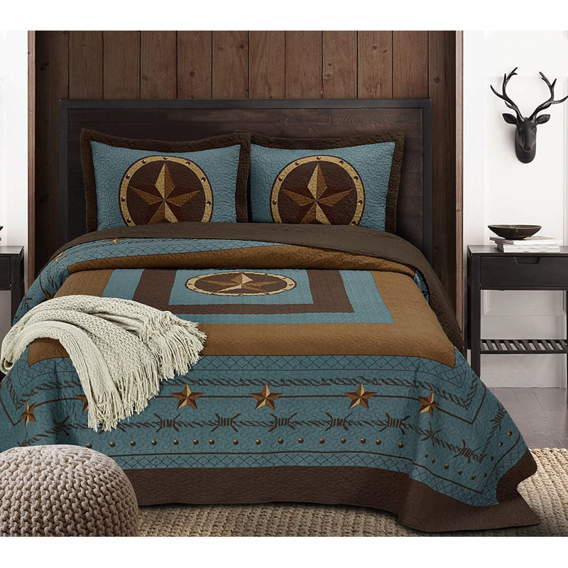 Tucson 3-Piece Pre-Washed Western Star Oversized Quilt /Bedspread Set, Queen Quilt + 2 Standard Shams