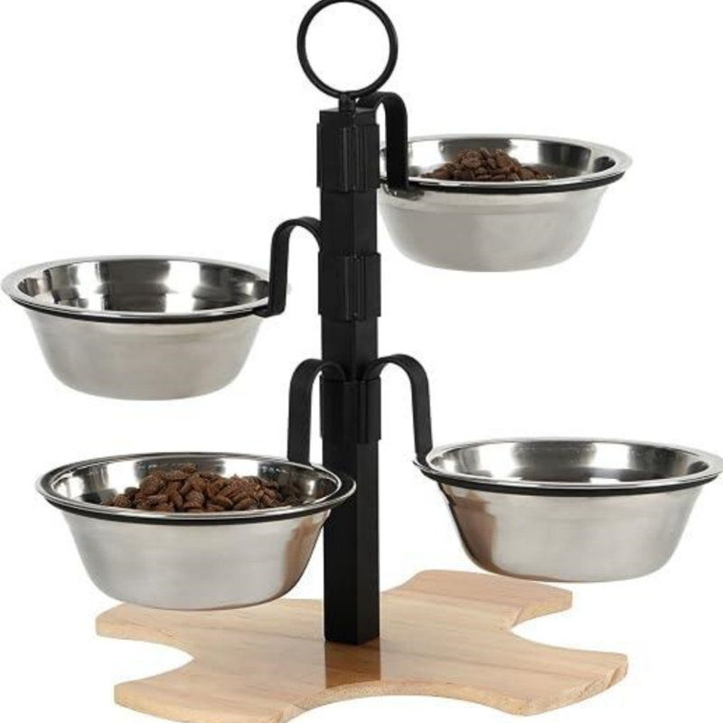 Bol ergonomique pour chien surélevé avec support stable et bol à quatre compartiments