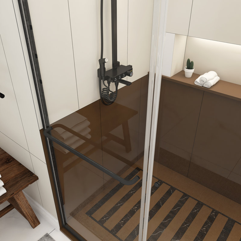 54" W x 72" H Door Framed Shower Door with Clear Glass, Matte Black