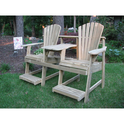 Couple’s Cove Adirondack Balcony/Pub Double Seater with Built-In Table & Umbrella Hole – Elevated Seating, Made in the USA