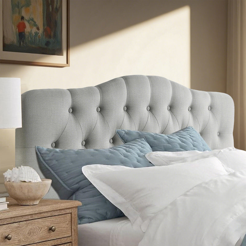 Linen Upholstered Headboard-Modern-Adjustable Height-Button Tufting, Full / Double, Gray
