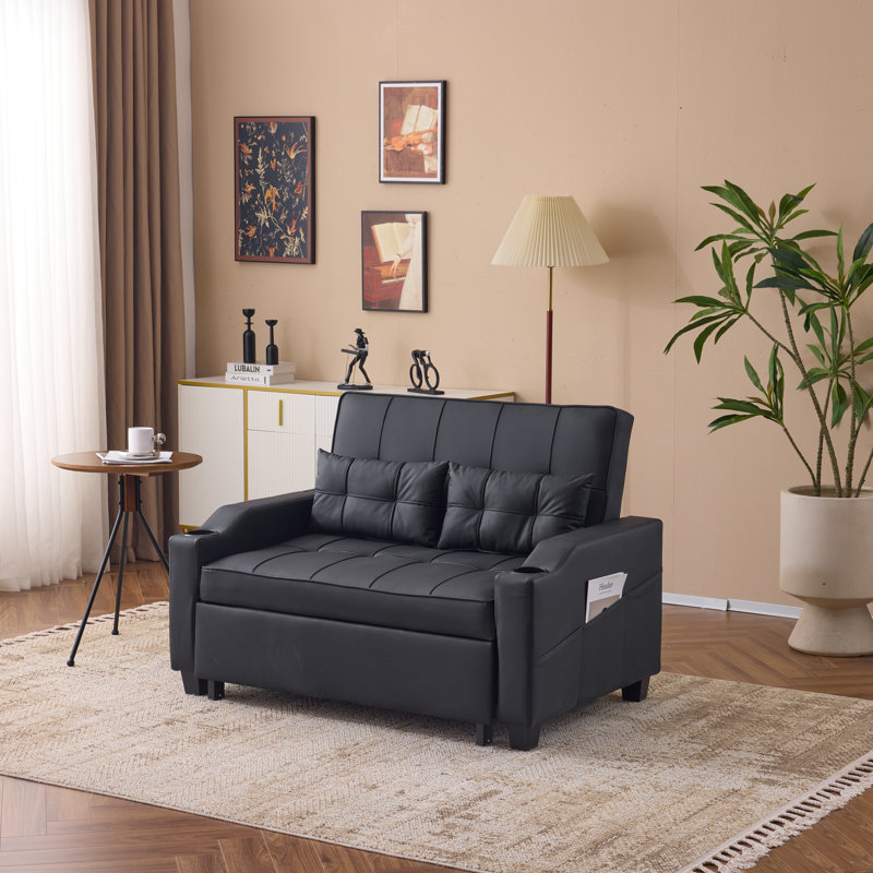 Canapé-lit rembourré convertible pour lit double, Noir