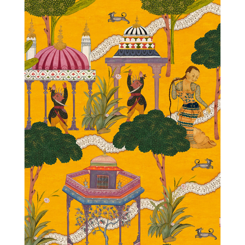Tales Of Maghreb Wallpaper Roll, Green/Pink/White/Yellow