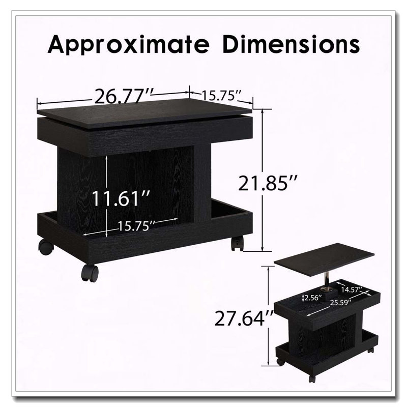 Table d'appoint mobile mobile avec bureau pivotant à 360 ° et rangement, Noir