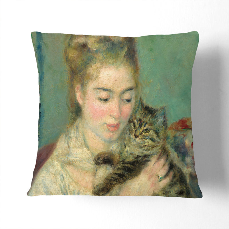 Woman With A Cat Square Throw Cushion, 55cm H x 55cm W x 20cm D