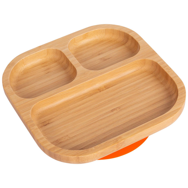 Tiny Dining - Divided Bamboo Suction Plate, Orange