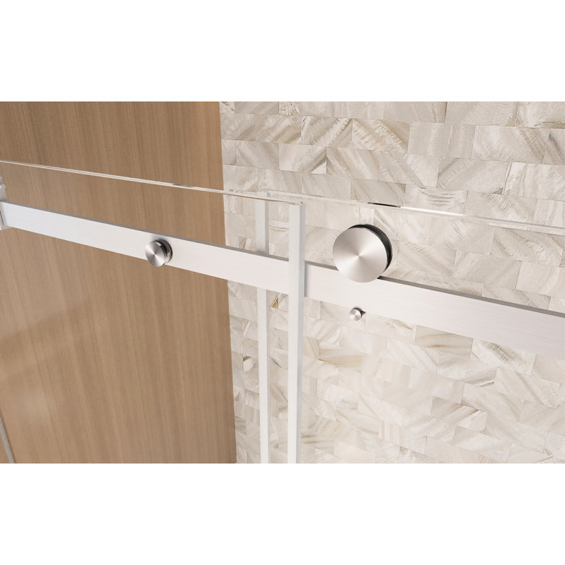 60 - Inch High Single Sliding Shower Door 56 Inches Wide, 6mm Clear Tempered Glass With Shatter Film, Stainless Steel Track And Handle In Brushed Nickel Finish, Good For Bathroom Use, Silent Smooth