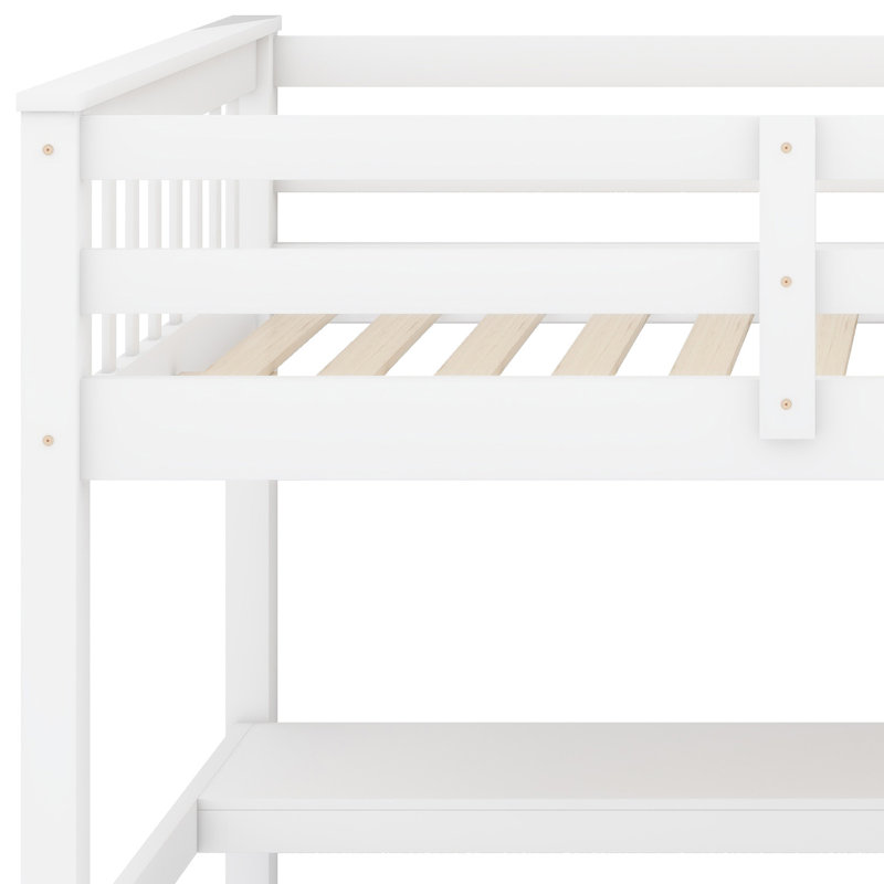 Lit mezzanine avec tablettes de rangement intégrées et bureau sous le lit, Blanc