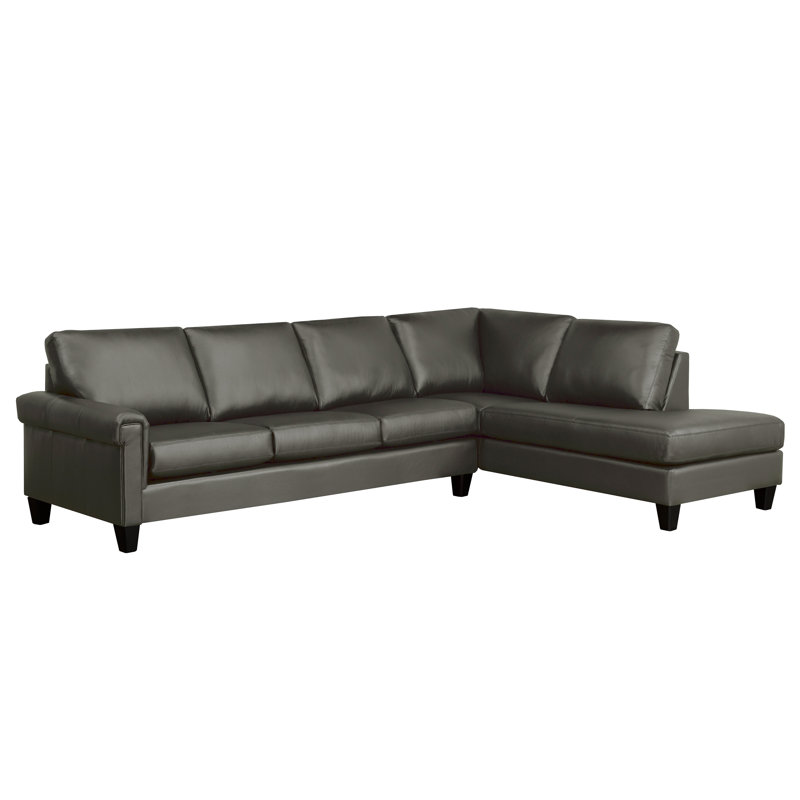 Honcut Upholstered L-Shaped Sectional, Dark Gray Genuine Leather, Right Hand Facing