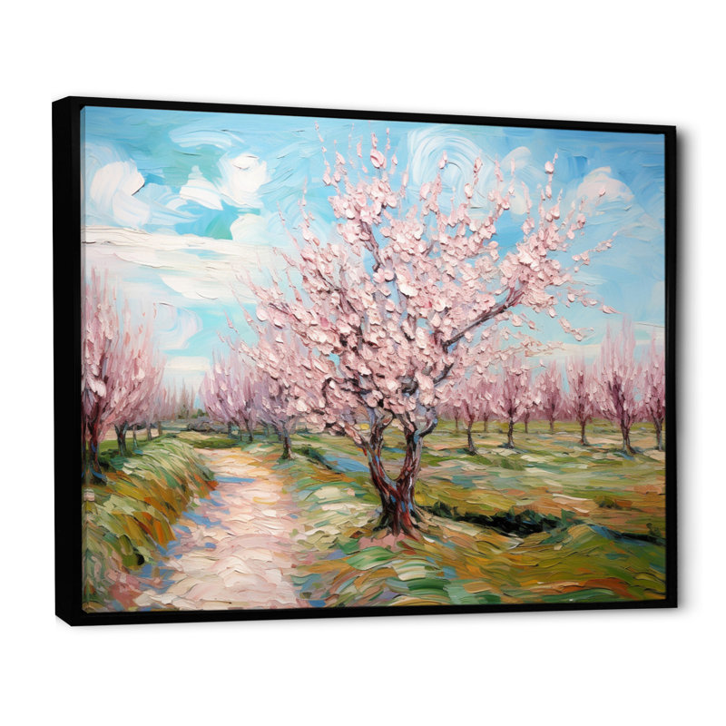 «Vangogh Blooming Cherry Trees» encadré sur toile par Vincent Van Gogh, peinture, H 16 po x l 32 po, Noir