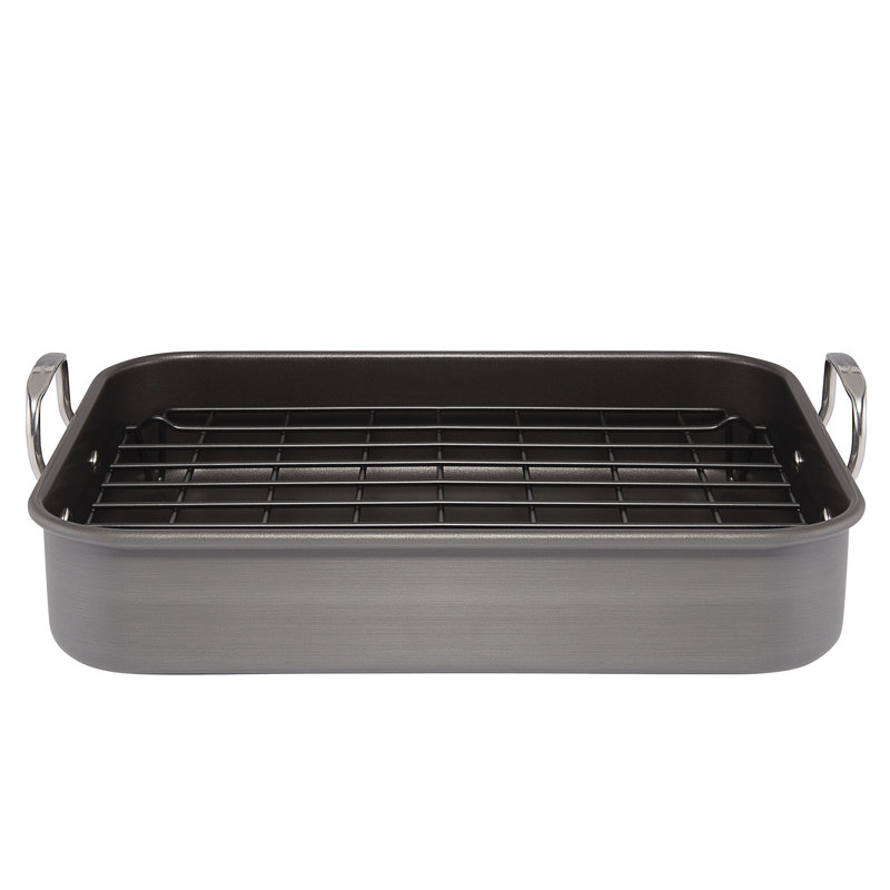 16" x 12" Nonstick Aluminum Roaster with Dual-Height Rack