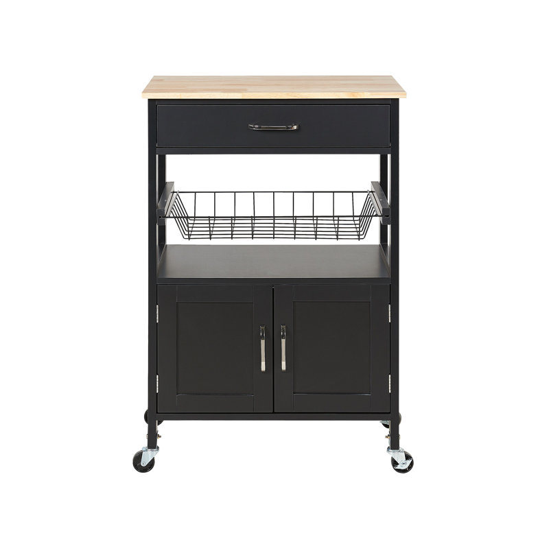 Haverhille Solid Wood Top Kitchen Trolley, Black