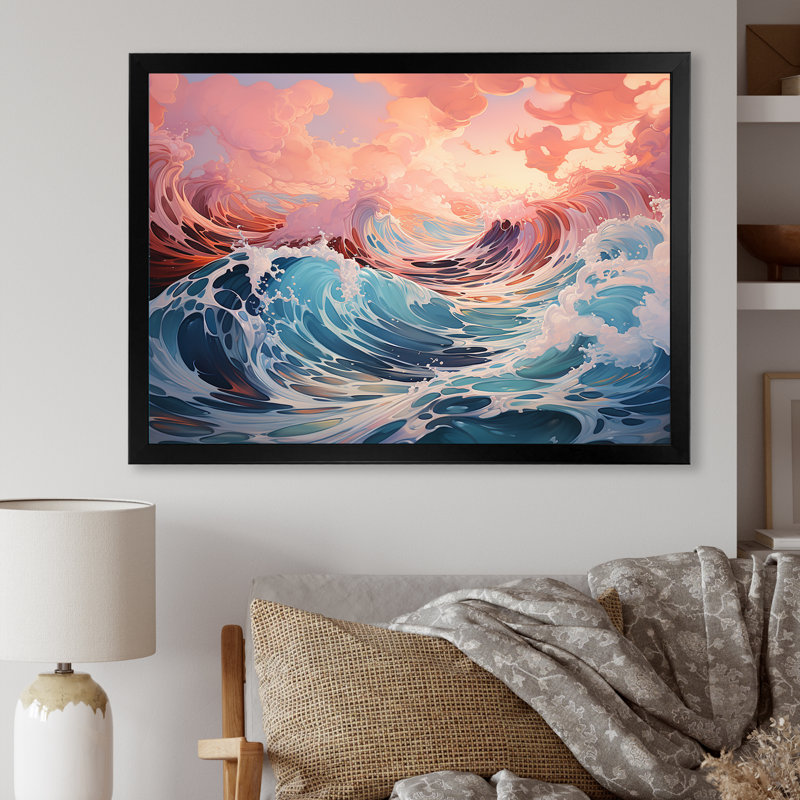 «Aqua Pastel Clouds Lansdcape II», reproduction d'art sur toile, H 16 po x l 32 po x P 1 po, Cadre simple noir