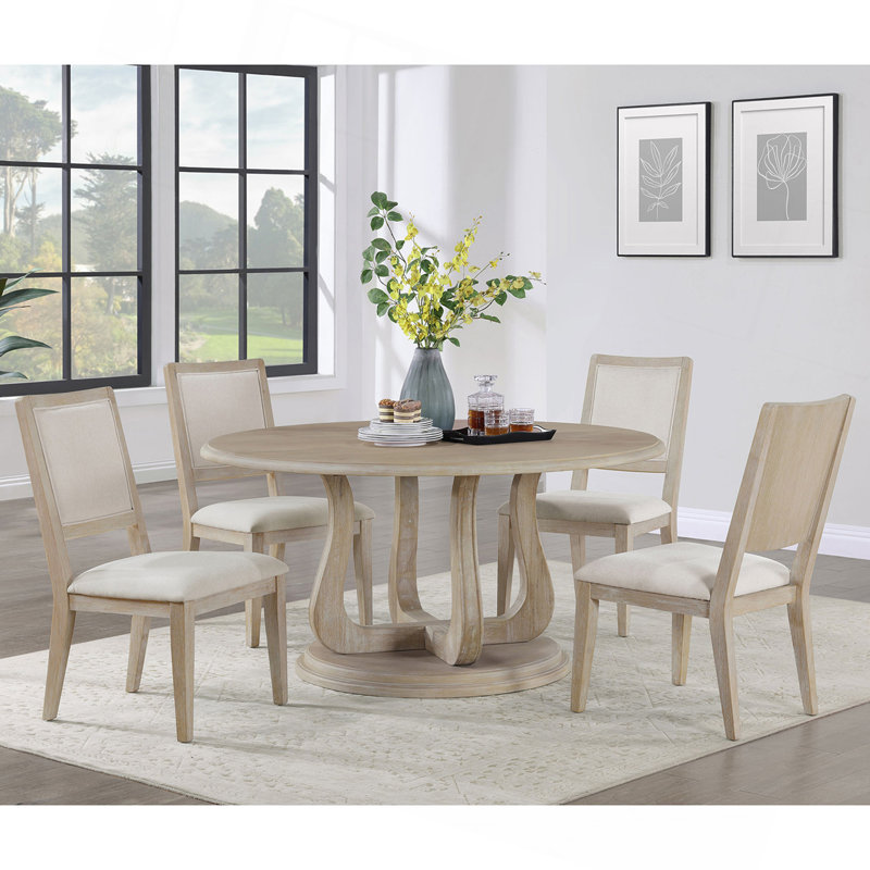 White Washed 5-piece Round Dining Table Set