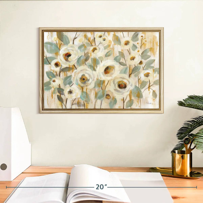 Or blanc et fleur de sauge, Cadre flottant en bois naturel, 13 po x 9 po