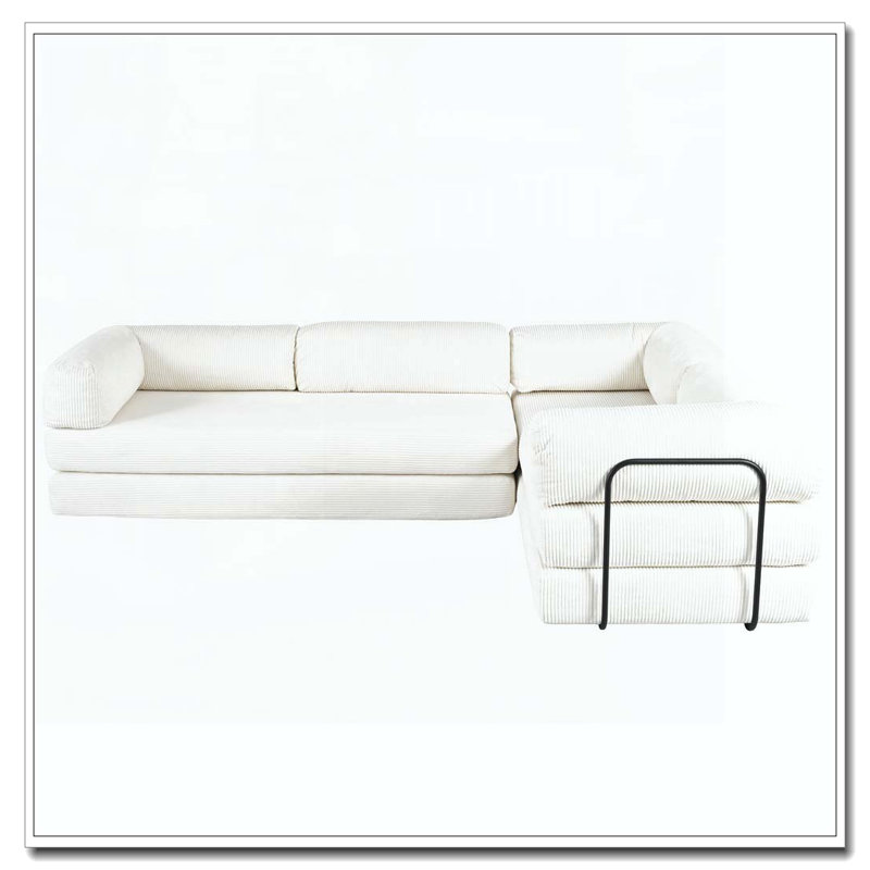 Canapé-lit modulaire en L en velours côtelé, Beige