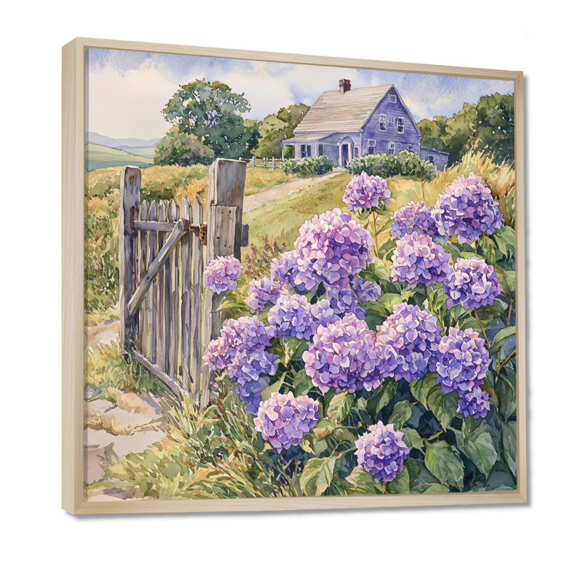 Hydrangeas by The Farmhouse Fence - Hydrangea, art mural encadré, Impression encadrée flottante, Crème, crème