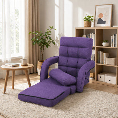 Méridienne réglable à 14 positions, pliable, avec accoudoirs et coussin, tissu en lin, mauve