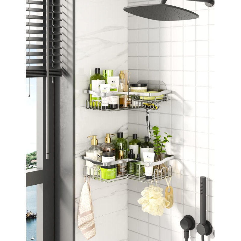 Newcastle Adhesive Stainless Steel Shower Shelf, Silver
