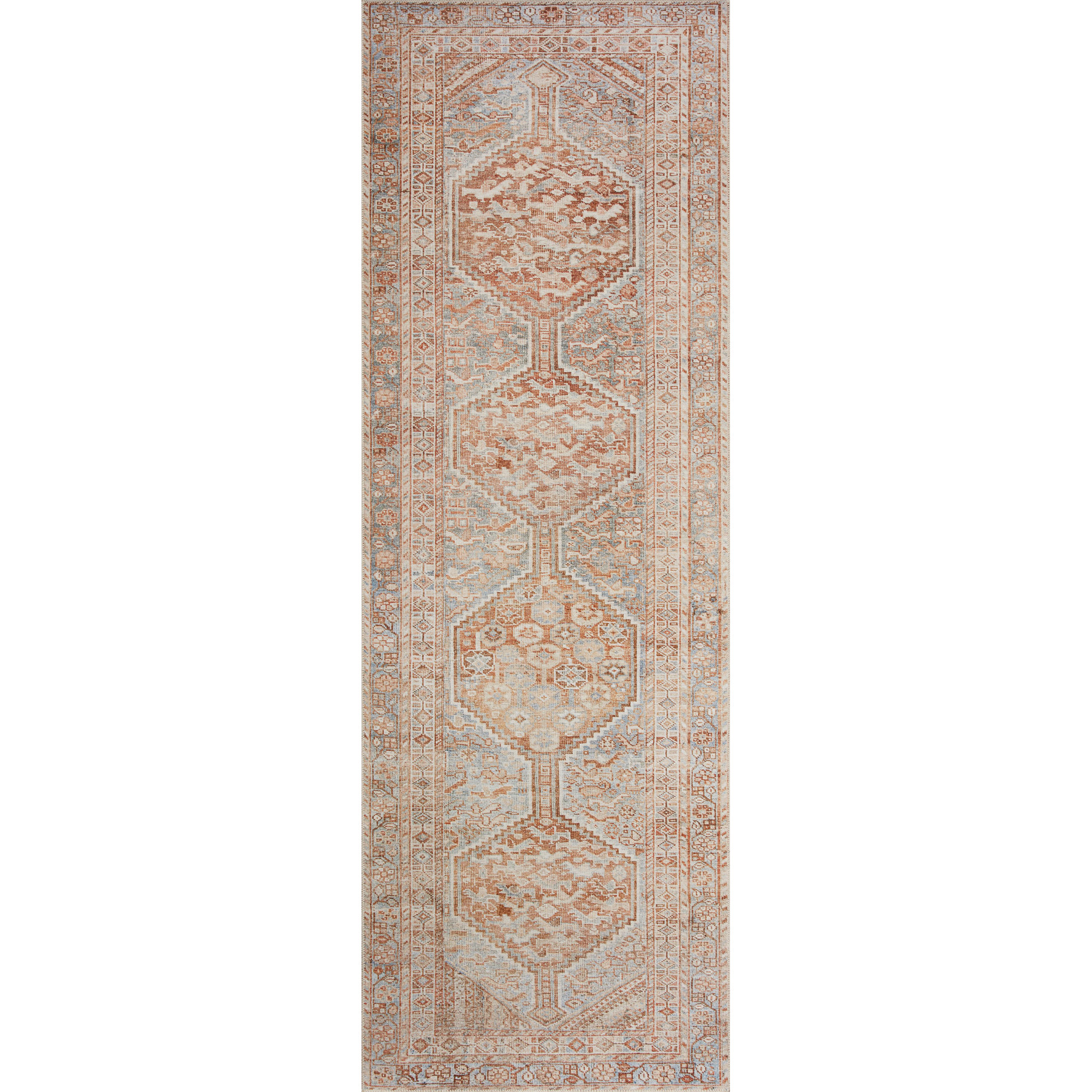 Chris Loves Julia x Loloi Jules Geometric Tangerine/Mist Area Rug, Runner 2'6" x 12'