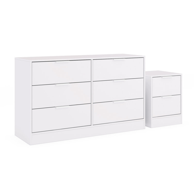 Ensemble de chambre à coucher 2 pièces Carissa - Commode 6 tiroirs et table de chevet 2 tiroirs