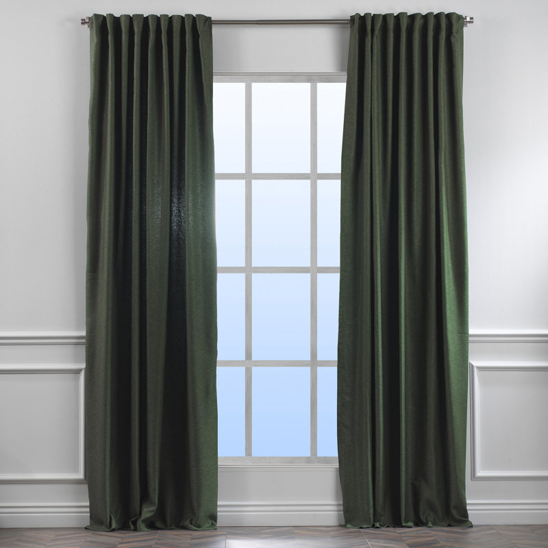 Extra Long & Extra Wide Faux Linen Decorative Curtain Single Panel, 280cm Width x 245cm Drop, Dark Green