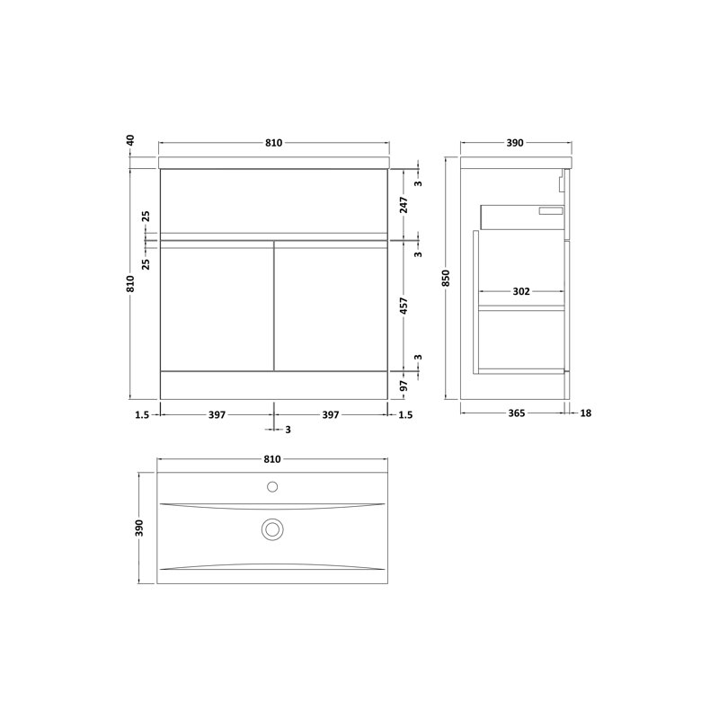 Urban 810mm Single Bathroom Vanity with Basin, Satin Anthracite