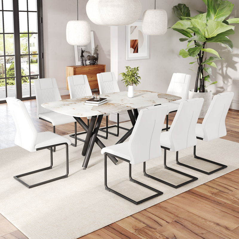 Thursten 8 - Person Faux Marble Top Double Pedestal Dining Set