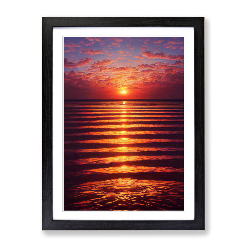 Classic Ocean Sunset - Single Picture Frame Print, 64cm H x 46cm W x 2cm D, Black