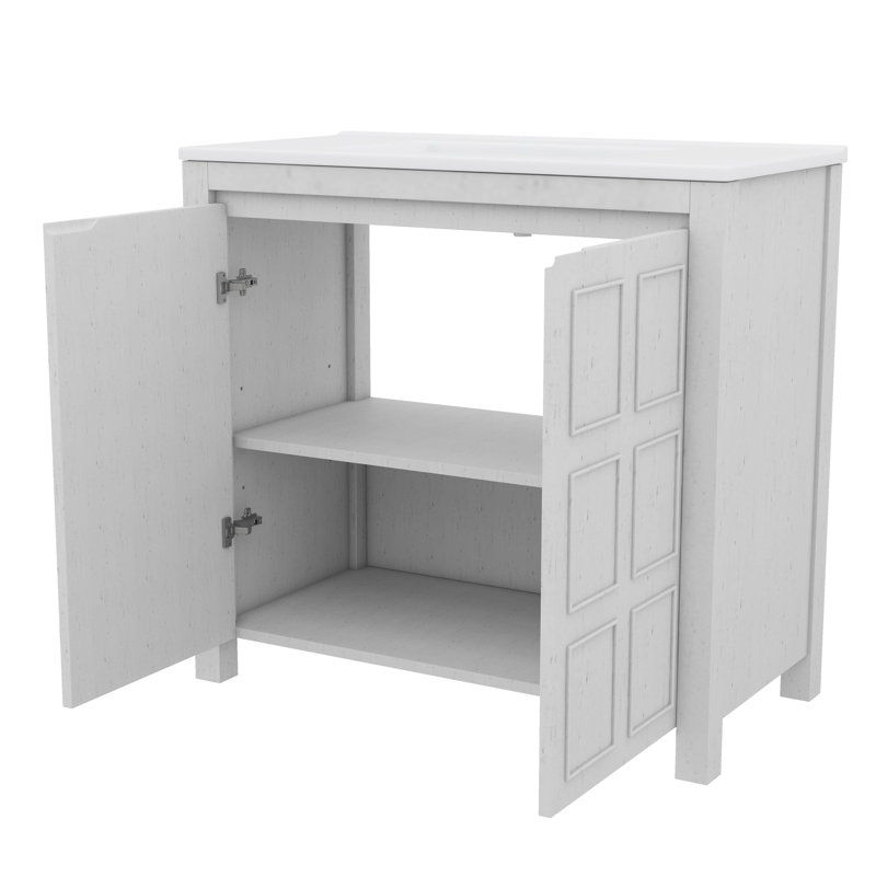 Organisateur de meuble-lavabo pratique 36 po avec lavabo en céramique, Blanc antique
