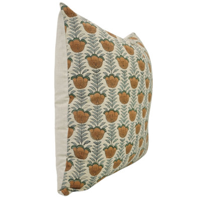 Artisan Floral Block Print Cushion Cover Boho Style Decorative Pillowcase for Living Room & Bedroom