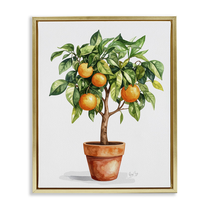 Cadre flottant orange en pot, design par Shelly Craig, Cadre flottant métallique doré, H 21 po x l 17 po