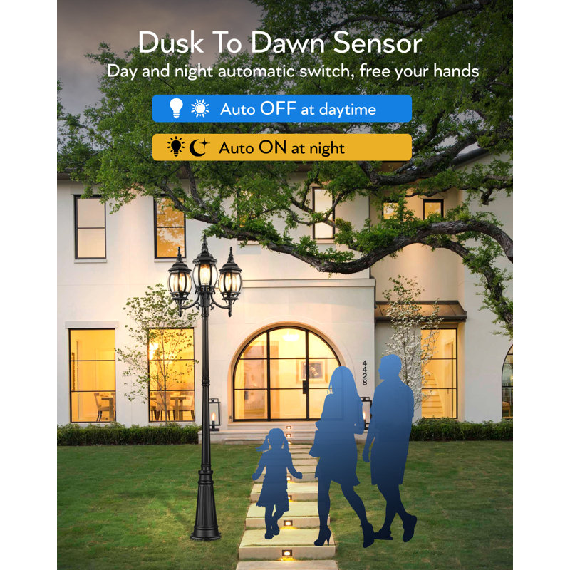 Dusk To Dawn Lamp Posts Outdoor Lighting, 3-Head Lights for Outside with Waterproof Aluminum Body