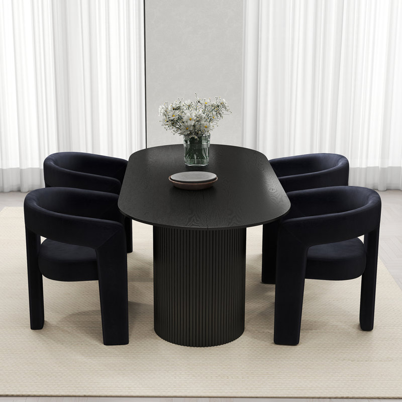 Ensemble de table de salle à manger ovale, 5 pièces: table, 4 chaises, Noir