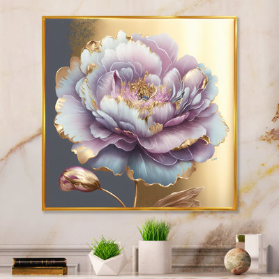Purple Hue Peonies single Flower I - Floral Peonies Canvas Wall Art, Peonies  canvas art