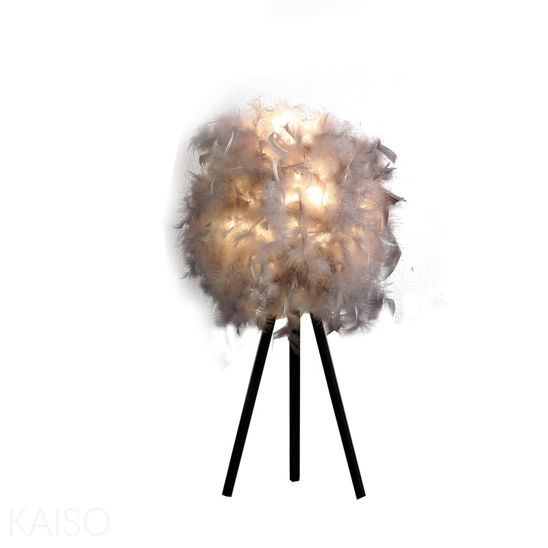 Lampe de table moderne en métal 20,5 po à abat-jour plume gris doux, Gris