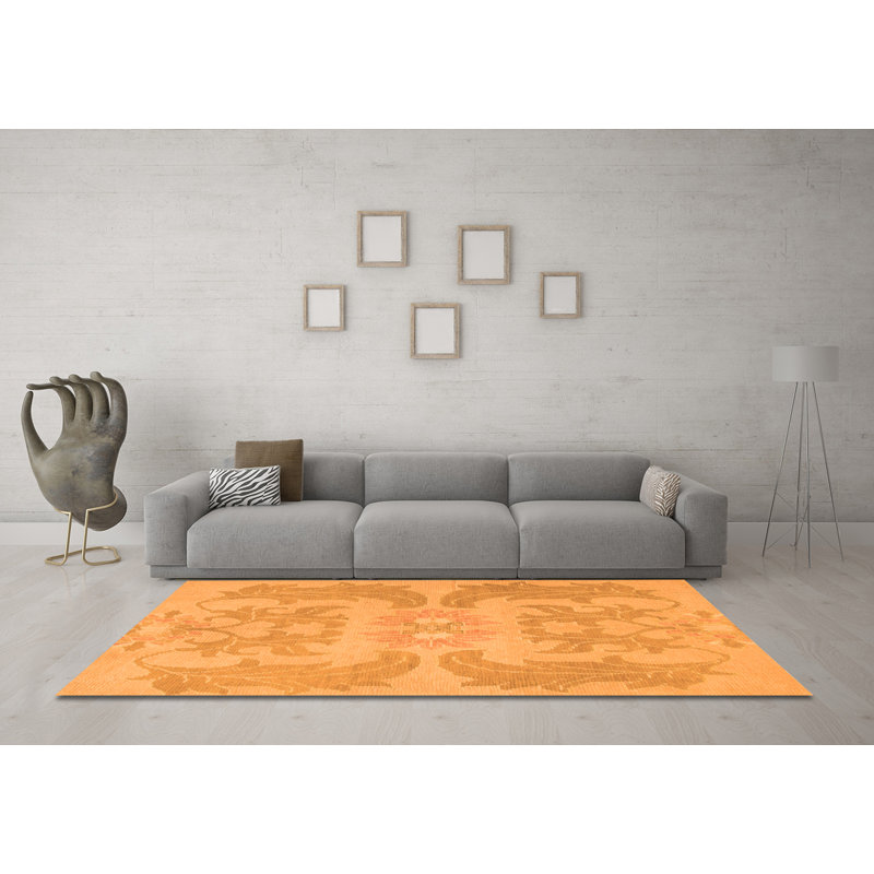 Tapis orange en chenille / polyester tissé à la machine Macheal, Carré 5 pi