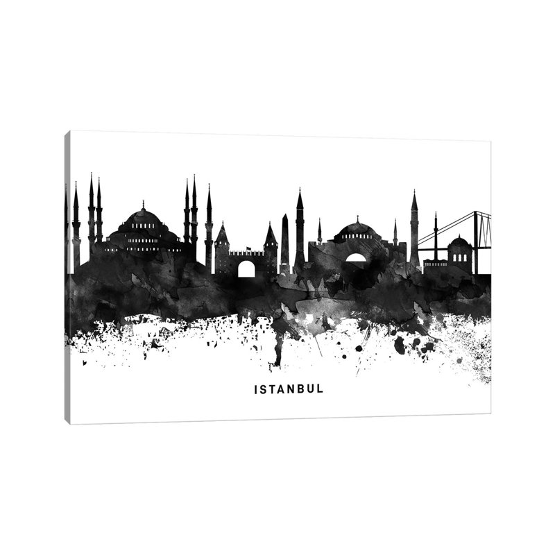 «Istanbul Skyline Black & White» par Walldecoraddict - Toile tendue avec châssis sur toile tendue