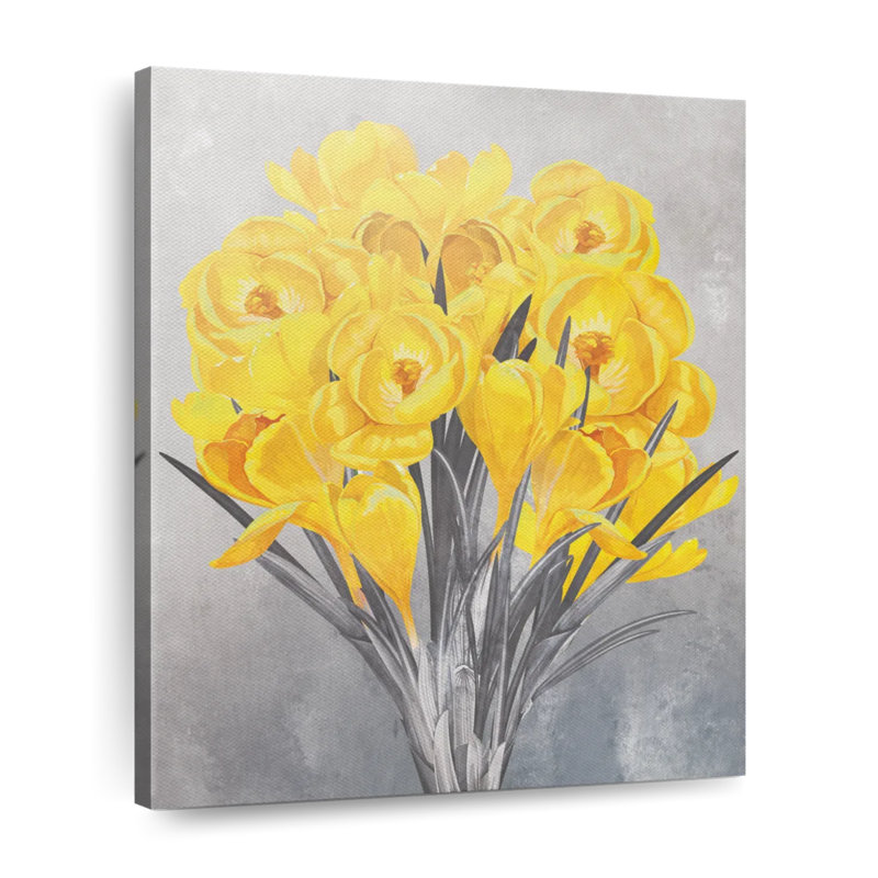 Motif floral jaune sur toile, H 10 po x l 8 po x P 1 po