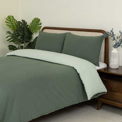 Housse de couette Dreamology pour lit simple, réversible, 100 % coton prélavé, fermeture éclair, 2 pièces | Brun