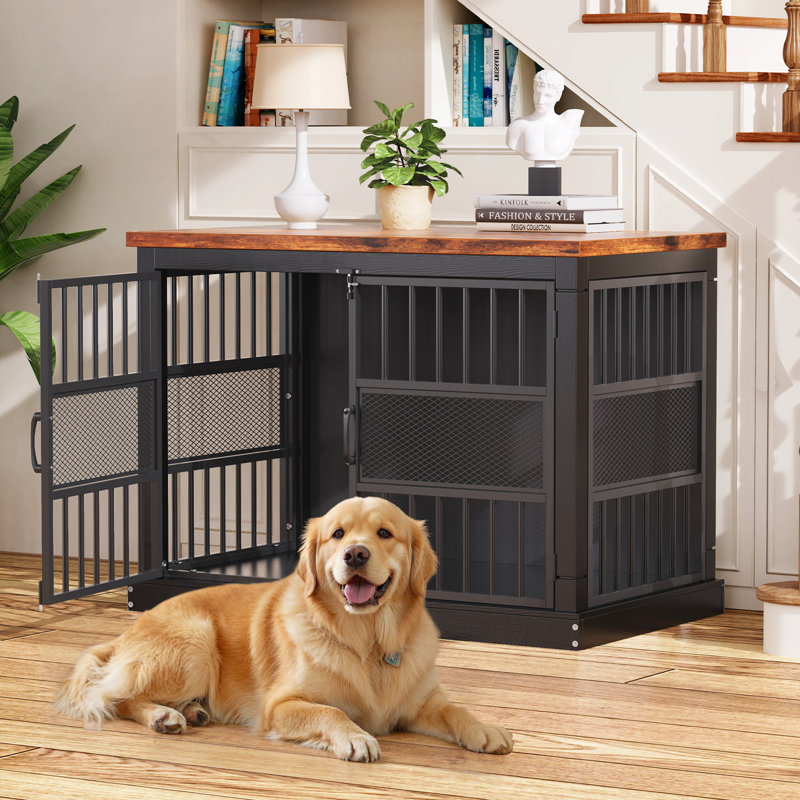 Caisse pour chien robuste de 40,9 po de largeur avec 2 portes doubles, Noir, H 31,8 po x l 46 po x P 28 po