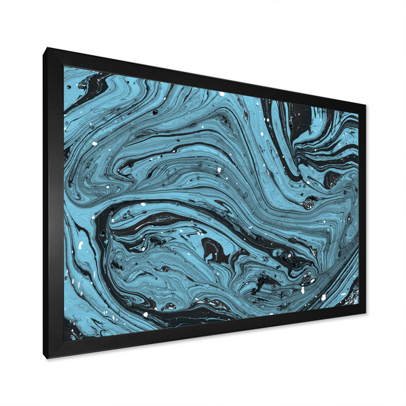 Marbre bleu - peinture sur toile, H 12 po x l 20 po x P 1 po, Cadre d'angle fermé noir