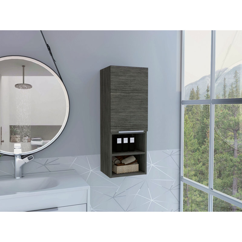 Bathroom Cabinet, Two Interior Shelves, Two External Shelves, Single Door Cabinet, Dark Gray