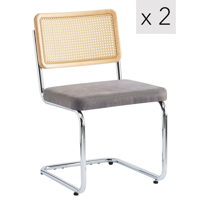 Ensemble de 2 chaises Cathaleen en métal avec dossier en canne et sièges en similicuir noir