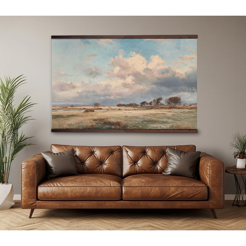 Tapisserie murale paysage de ciel nuageux avec cintre en bois, 32''Hx48''W